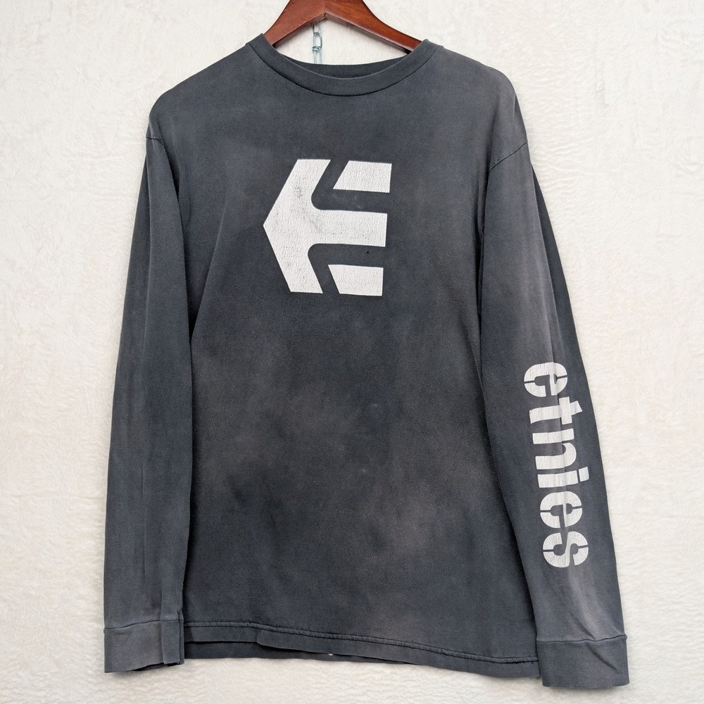 VTG Etnies T-Shirt Men's M Black Faded Long Sleeves Skater Grunge Streetwear Y2K